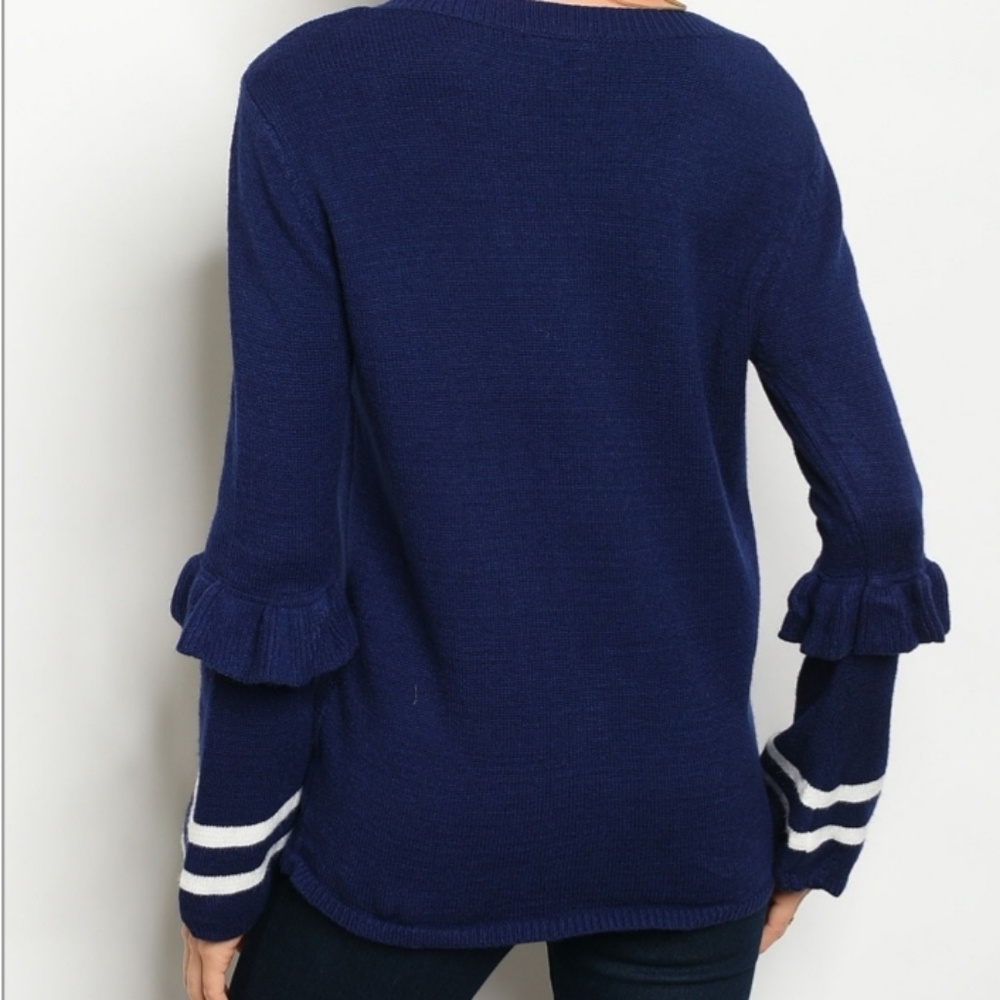 S or L Navy Ruffle Sleeve Sweater top - Picture 2 of 8